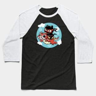 Kawaii Ninja Cat Riding a Red Dragon Baseball T-Shirt